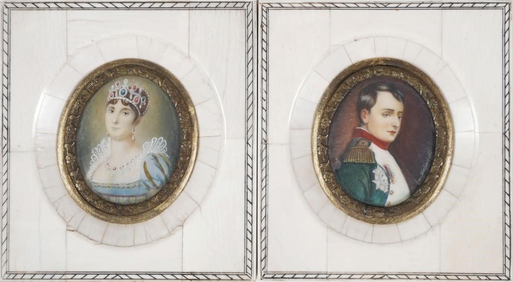 Appraisal: Group of two French miniature portraits in ornate frames showing