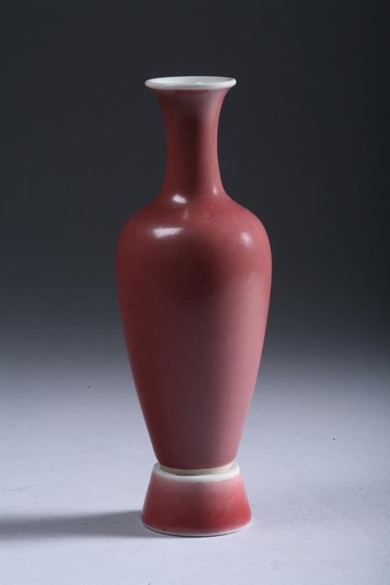 Appraisal: CHINESE PEACH BLOOM PORCELAIN AMPHORA AND STAND Kangxi six-character underglazed