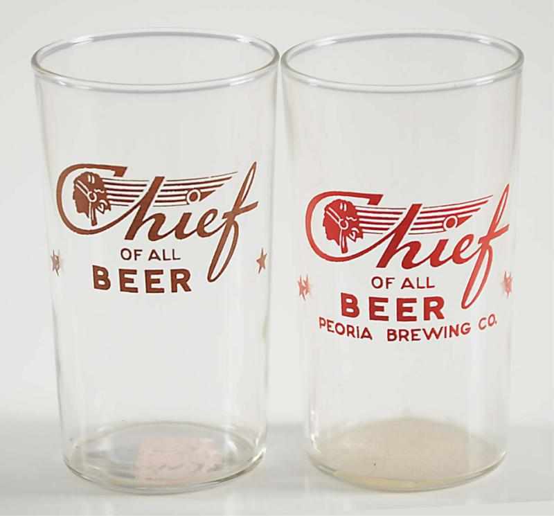 Appraisal: Lot of Chief Beer Glasses Rare in nice condition with