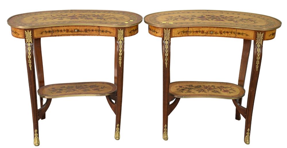 Appraisal: Pair Louis XV Style Kidney Shaped Tables with brass mounts