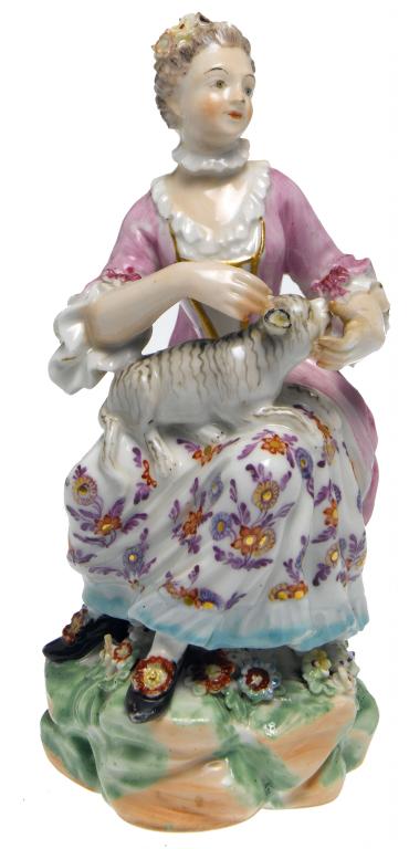 Appraisal: A DERBY FIGURE OF A LADY WITH A CAT in