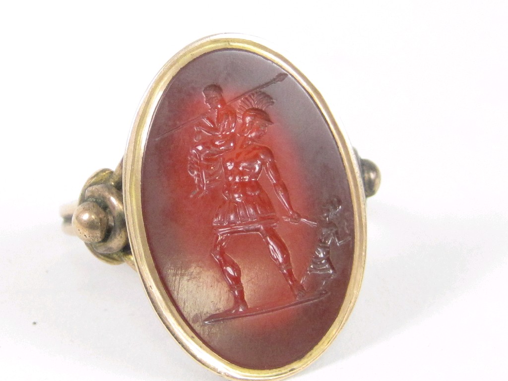 Appraisal: A Seal Ring set cornelian intaglio carved with figure of