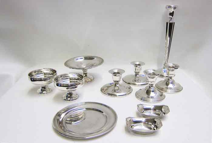 Appraisal: ELEVEN PIECES ASSORTED STERLING TABLEWARE pair pedestal bowls ''D x