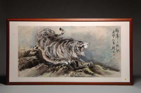 Appraisal: PAIR CHINESE TIGER PAINTINGS Pair of finely detailed Chinese ink