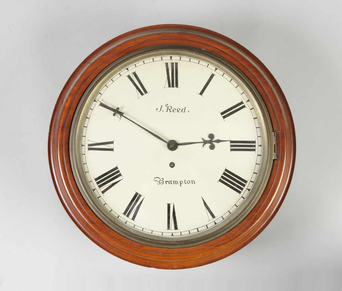 Appraisal: J Reed English Gallery Clock Mahogany case old refinish Old