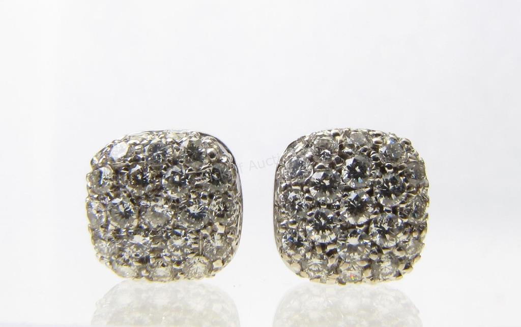 Appraisal: A pair of K white gold diamond pave cushion shaped