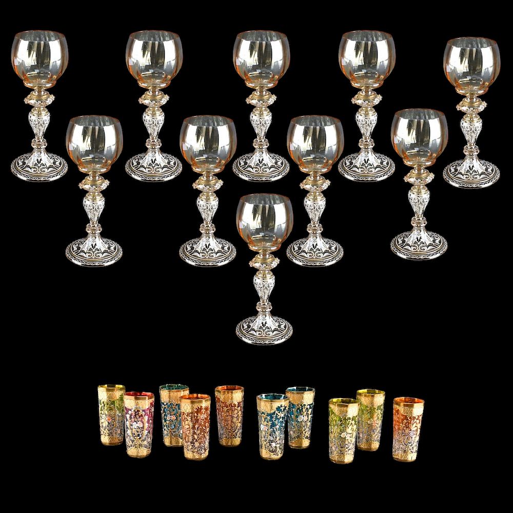 Appraisal: PCs Venetian Drinkware Twenty Pieces Hand Blown Enameled Venetian Murano