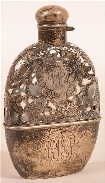 Appraisal: Sterling Silver Overlay Flask Sterling Silver Overlay Flask and Removable