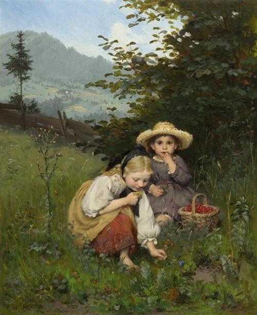 Appraisal: SCH TZE WILHELM Kaufbeuren - Munich Girl plucking berries Oil