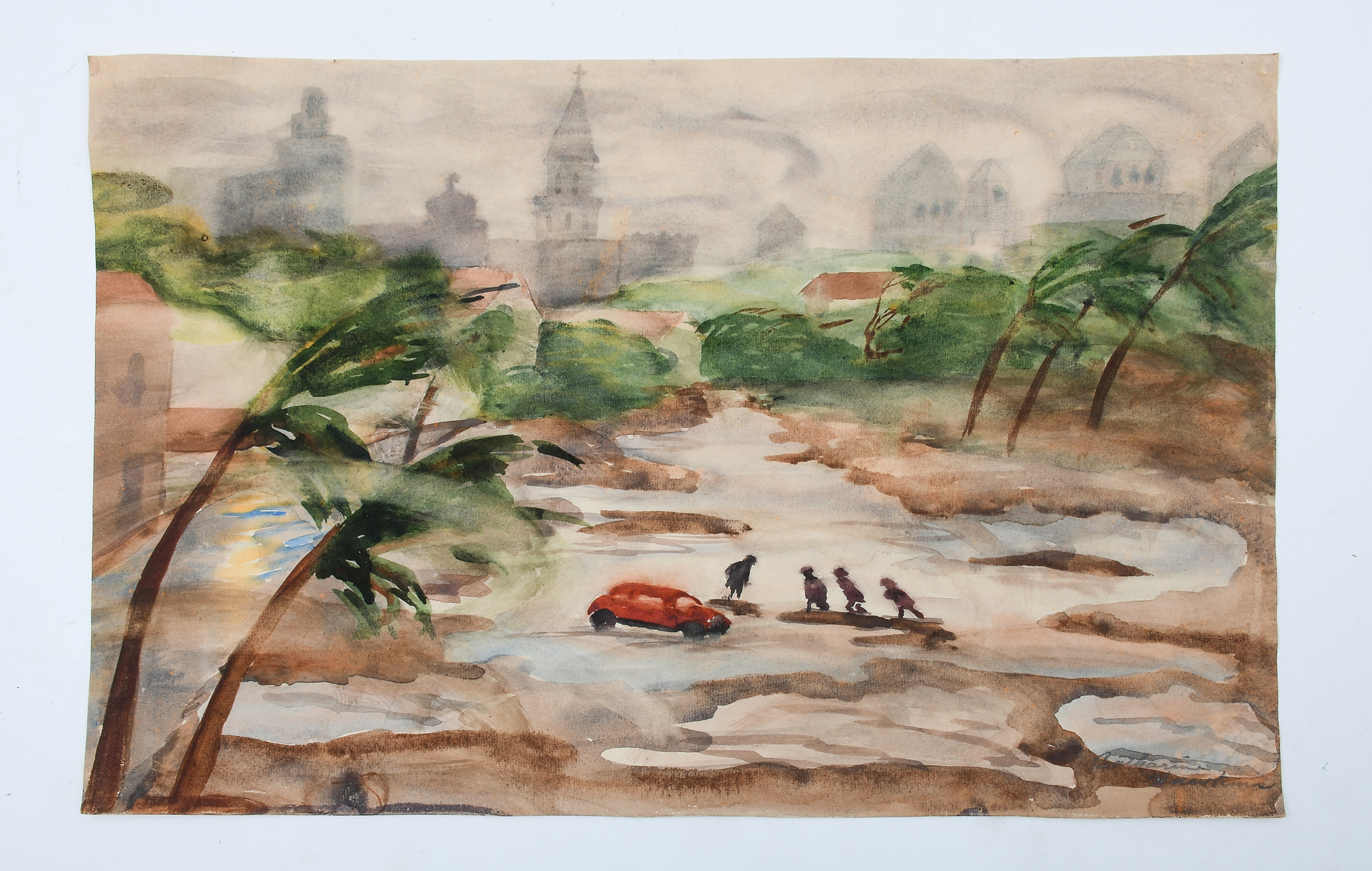 Appraisal: CATHARINE HAWKINS FLORIDA HURRICANE PAINTING Florida Hurricane Scene Watercolor ''