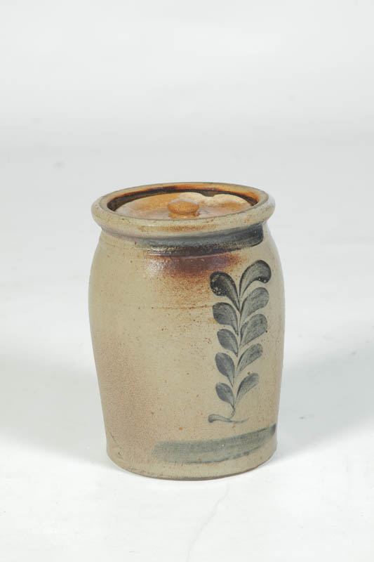 Appraisal: STONEWARE CROCK American nd half- th century Brushed cobalt linear