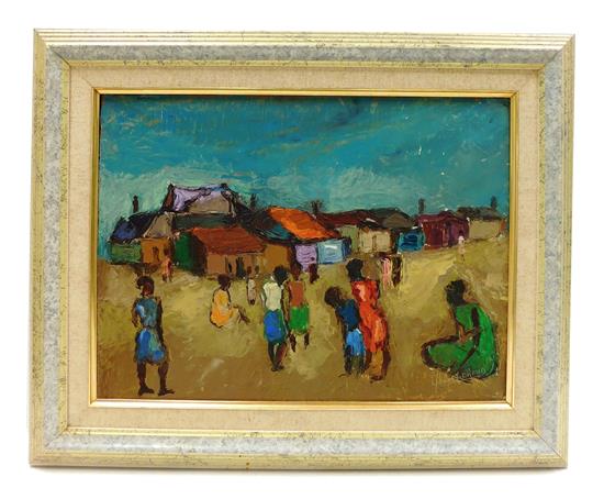 Appraisal: Yves Michaud Haitian th C acrylic on Masonite village scene