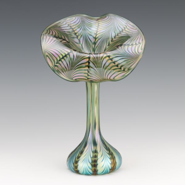 Appraisal: STEVEN LUNDBERG STUDIOS TIFFANY STYLE PULLED FEATHER IRIDESCENT JACK-IN-THE-PULPIT VASE