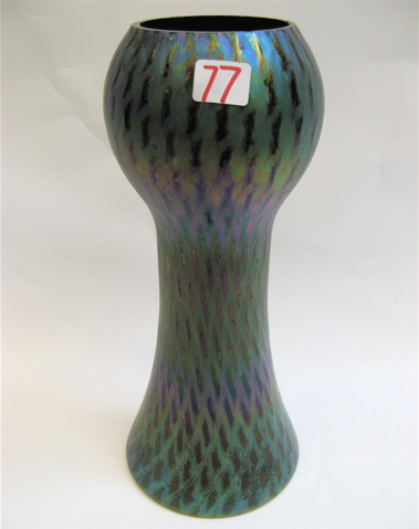 Appraisal: TALL ART GLASS VASE of iridescent blue green and purple