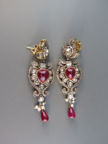 Appraisal: Ruby and Diamond Earrings Mogul style rubies totaling carats and