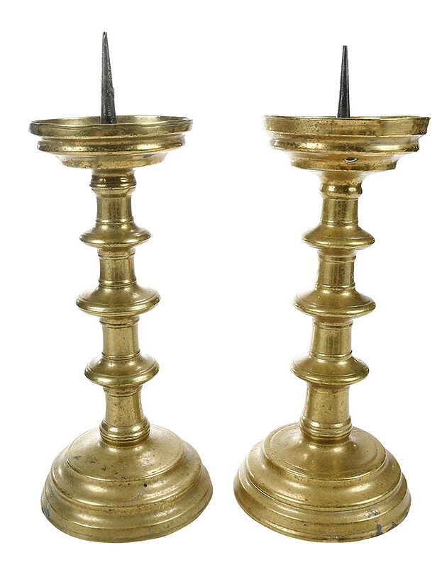 Appraisal: Near Pair Early Brass Pricket Candlesticks Continental late th early