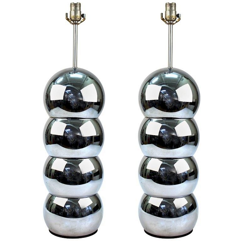 Appraisal: Modern Chrome Stacked Ball Table Lamps Pair Pair of Modern