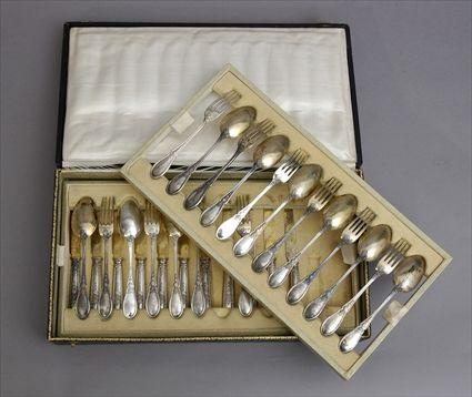 Appraisal: FRENCH SILVER THIRTY-PIECE SILVER PART DESSERT SERVICE The shaped handles