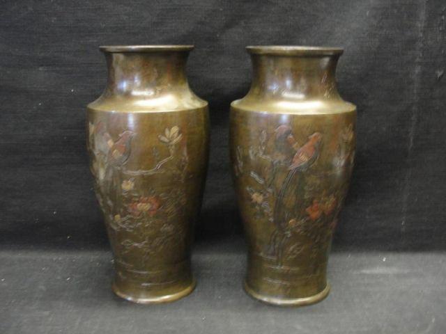 Appraisal: Pair of Asian Mixed Metal Vases From a Larchmont estate