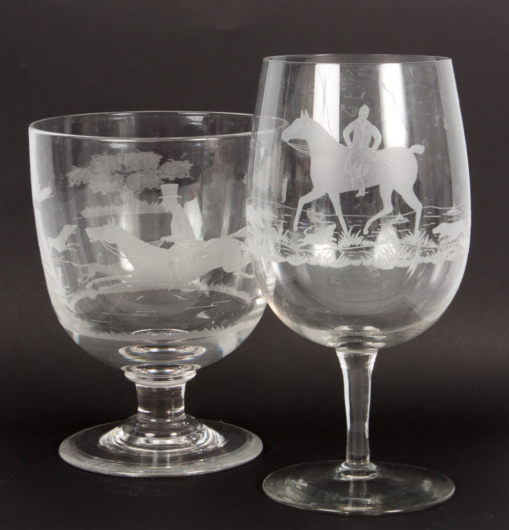 Appraisal: Two English etched glass goblets one late th century the