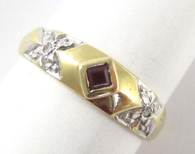 Appraisal: RUBY DIAMOND AND FOURTEEN KARAT GOLD RING centering a table-cut