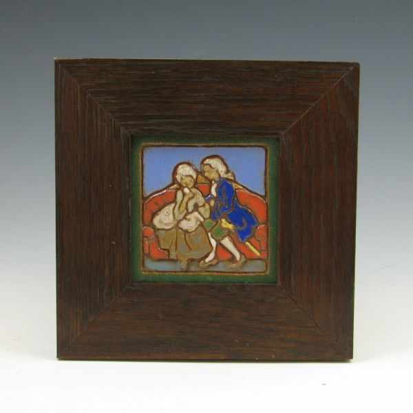 Appraisal: Mueller tile of a Victorian couple in a wood frame