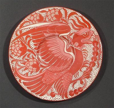 Appraisal: A William De Morgan rice dish painted with an eagle