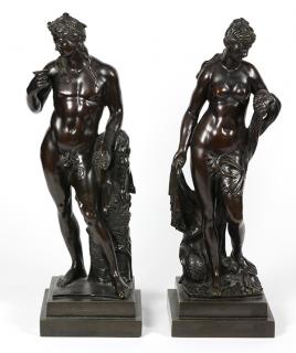 Appraisal: Pair of French Neoclassical style patinated bronze figures Pair of