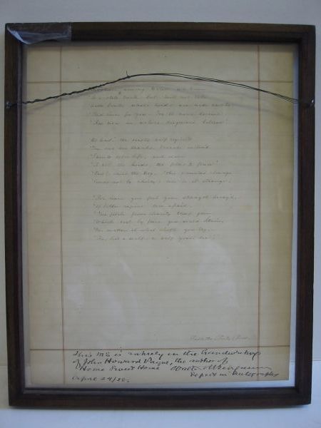 Appraisal: PAYNE JOHN HOWARD Autograph Poem unsigned entitled Fable the Fortieth