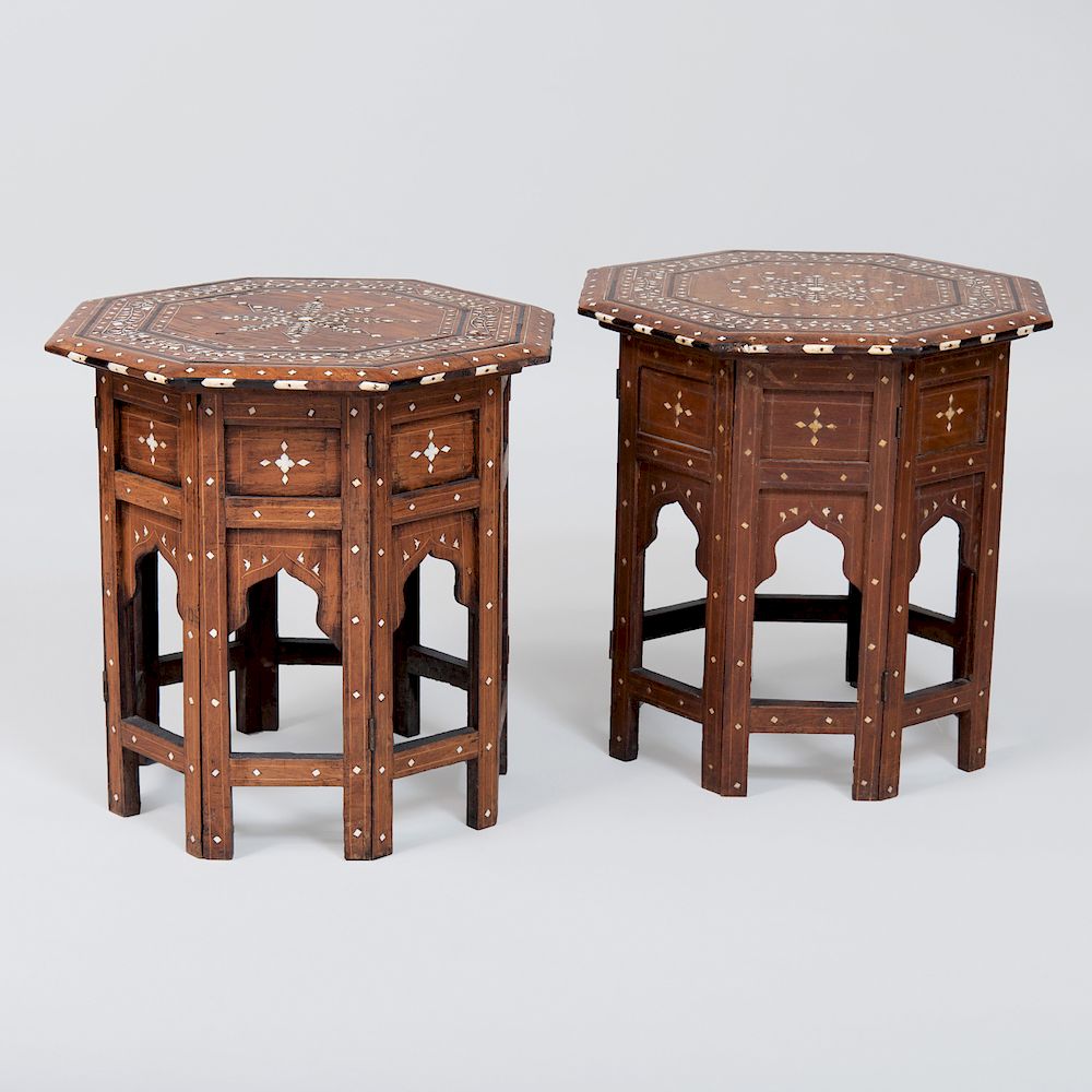 Appraisal: Pair of Moroccan Bone Inlaid Octagonal Tables x in The