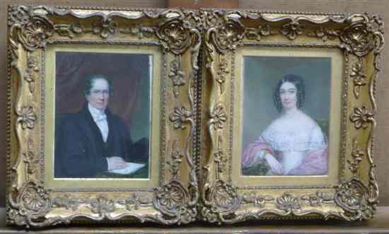 Appraisal: Victorian School pair of oils on ivory Miniatures of a