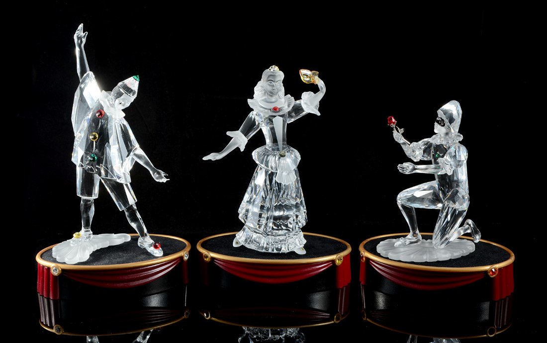 Appraisal: SWAROVSKI CRYSTAL ''MASQUERADE'' SERIES FIGURINES PIERROT Ali Stocker designer ''h