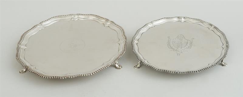 Appraisal: GEORGE III CRESTED SILVER TRIPOD SALVER AND A GEORGE III