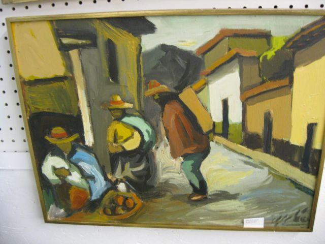 Appraisal: M Chirez Oil Street Scene with Merchant x Estate of