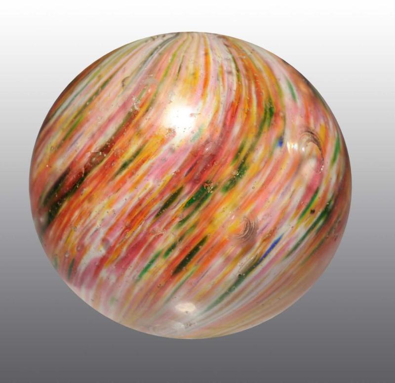 Appraisal: Large Onionskin Marble Description Nice distribution of reds pinks oranges