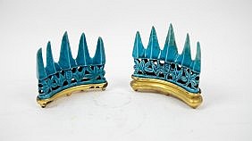 Appraisal: PAIR OF CHINESE TURQUOISE GLAZED BRUSH RESTSEach with five peaks