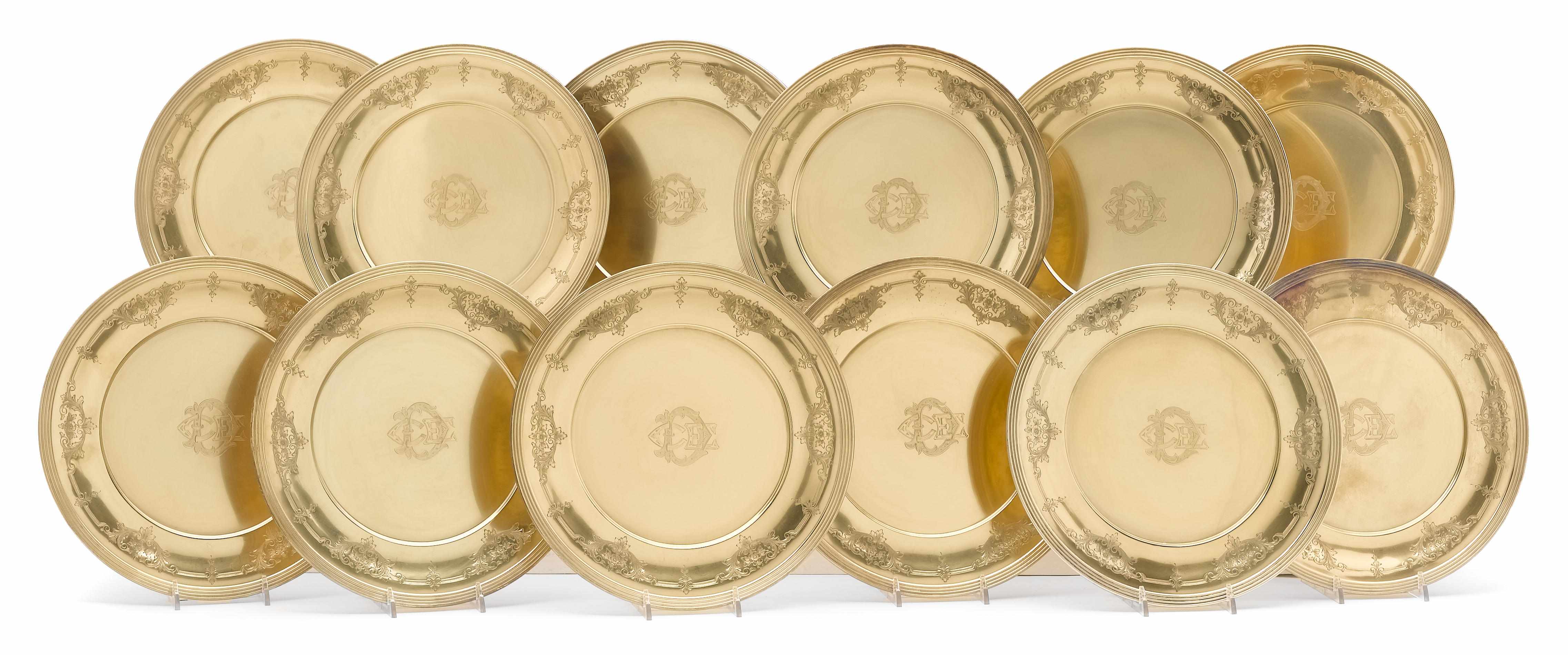 Appraisal: A sterling-gilt set of twelve place plates Wallace Silversmiths Wallingford