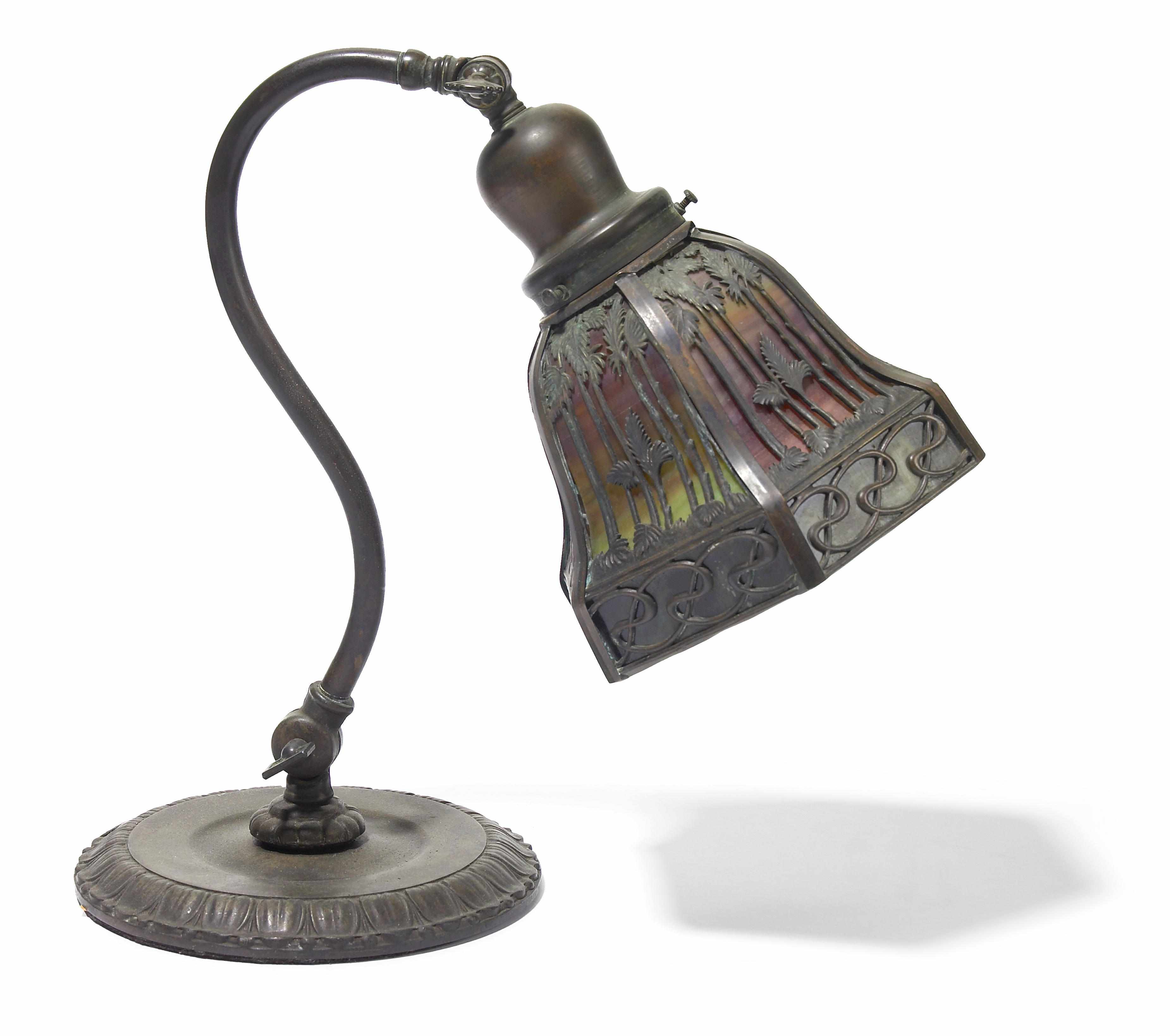 Appraisal: A Handel filigree metal and glass Sunset Palm desk lamp