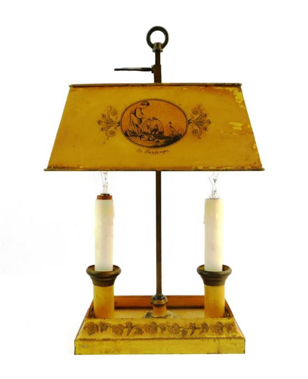 Appraisal: Bouillotte desk lamp rectangular base with grape vine motif two