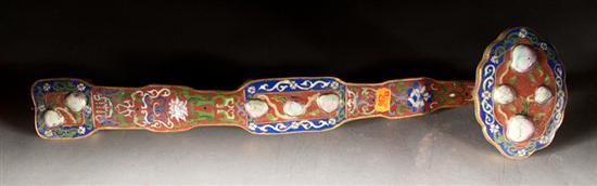 Appraisal: Chinese cloisonne and gilt-metal ruyi scepter with nine Famille Rose