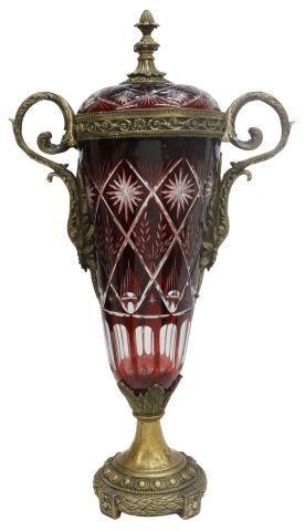 Appraisal: Decorative ruby-cut-to-clear glass lidded centerpiece Mark Roberts late th c