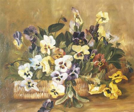 Appraisal: American School th th Century Basket of Pansies Estimate nbsp