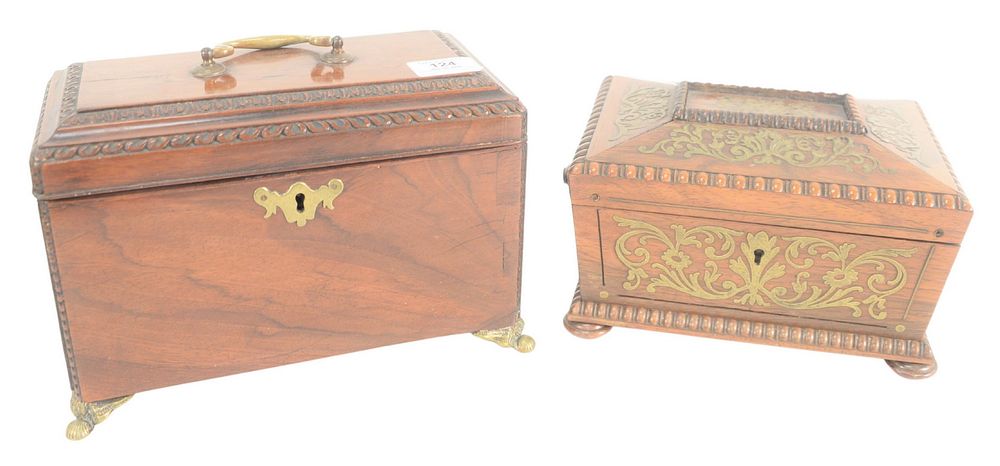 Appraisal: Two Regency Boxes to include rosewood with brass inlay sewing