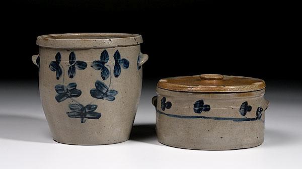 Appraisal: BALTIMORE STONEWARE CAKE CROCK AND STORAGE JAR mid- th century