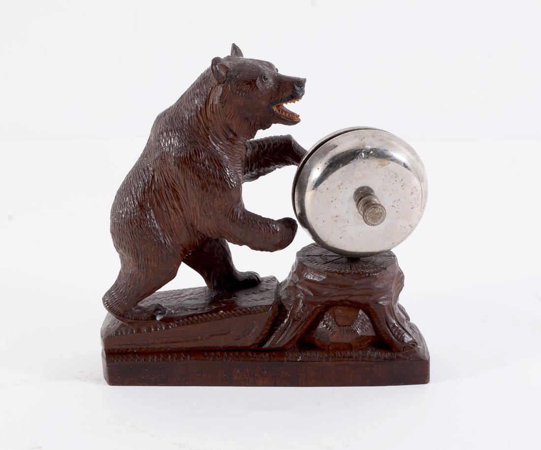 Appraisal: BLACK FOREST CARVED FIGURAL BEAR SERVICE BELL Early th century