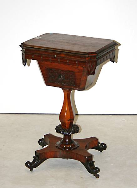 Appraisal: A Victorian rosewood sewing table mid th century height in