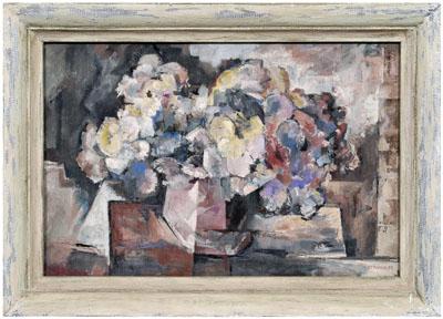 Appraisal: Painting signed quot Strauch quot abstract still life of flowers