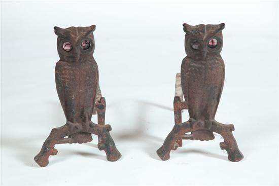 Appraisal: A PAIR OF OWL ANDIRONS American early th century cast