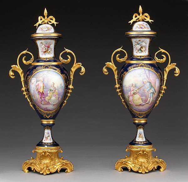 Appraisal: A pair of S vres style porcelain and gilt bronze