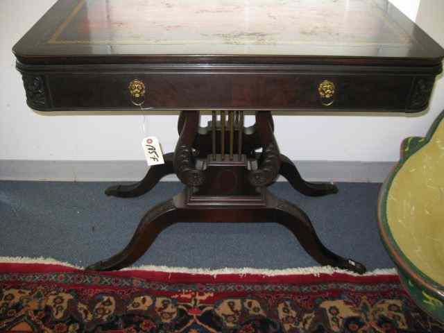 Appraisal: Mahogany Extension Table leather topwhen folded as game table Duncan